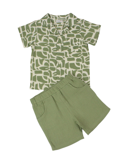 Baby Boys 2pc Shirt/Shorts Set (1-2y) Green And white